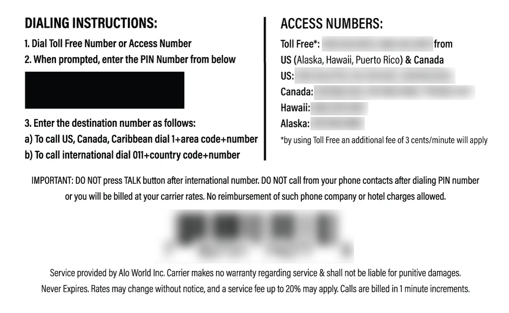 Angola Calling Card Instruction
